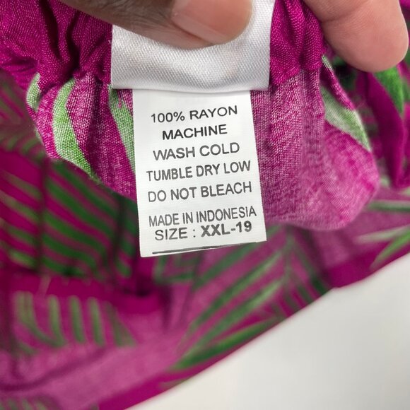 Hula Bay Magenta Green Palm Print Halter Dress Rayon XXL-19 Hawaiian Tropical - Picture 7 of 8